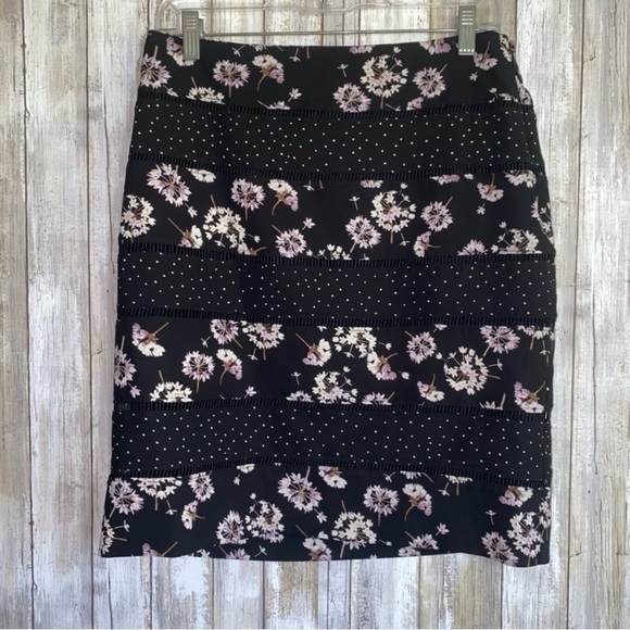 White House Black Market Black & Floral Strip Skirt - Picture 1 of 4